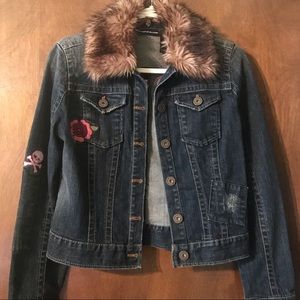 DKNY Blue Denim Jacket w/Removable Faux Fur Collar